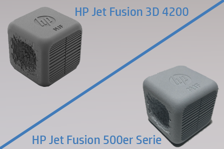 Würfel mit unterschiedlichen Oberflächen gedruckt mit Multi Jet Fusion HP